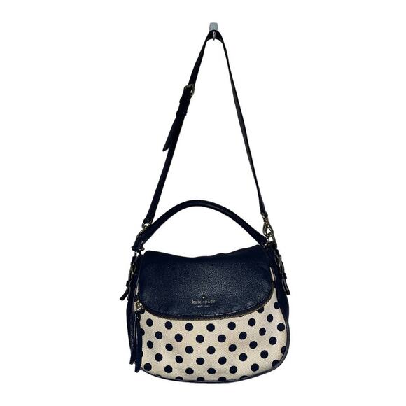 Kate Spade NY Navy Polka Dot Cobble Hill Canvas & Leather Devin Convertible Bag - Picture 1 of 10